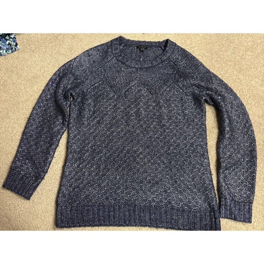 Talbots Sweater Womens Medium Blue White Long Sleeve Knit Pullover Patterned